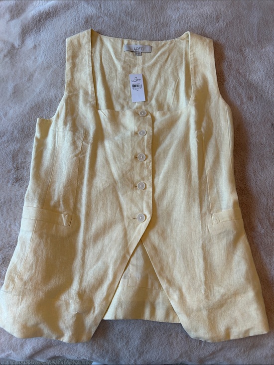 LOFT Tops - LOFT Pale Yellow Sleeveless Button-Front Linen Tunic
